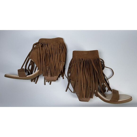 Koolaburra by UGG Fringe Suede Wedge Sandals Size 8.5 Brown Leather Western Boho - Picture 7 of 10